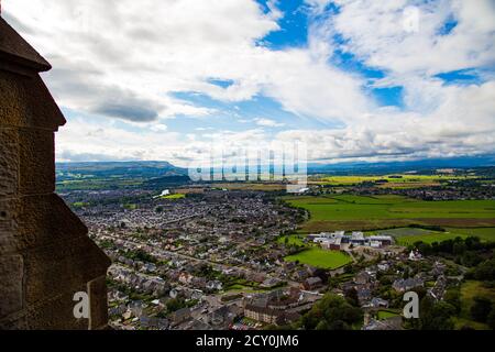 View of old town from stone monument Stock Photo