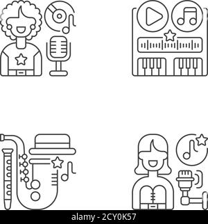 Different soundtrack genres pixel perfect linear icons set Stock Vector