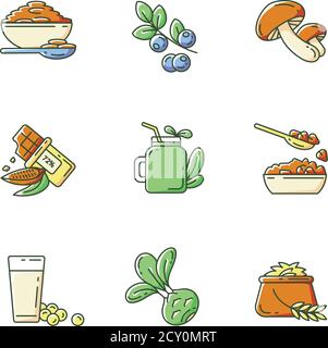 Vegetarian meals RGB color icons set Stock Vector