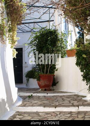 Entrance to Panagia Monastery and museum Palaiokastritsa, Corfu, Greece Stock Photo