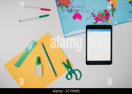 home school distance learning materials on white background Stock Photo