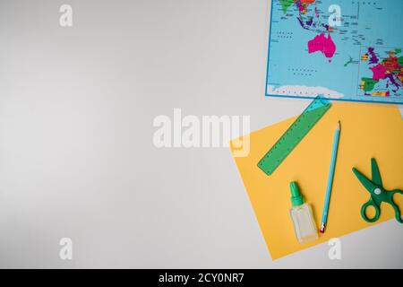 education supplies on plain white background Stock Photo
