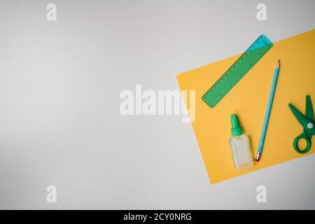 craft school supplies on white background with empty space for text Stock Photo