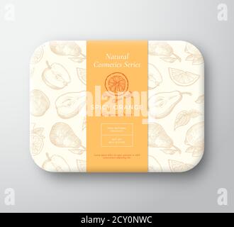 Spicy Orange Bath Cosmetics Package Box. Abstract Vector Wrapped Paper Container with Label Cover. Packaging Design. Modern Typography and Hand Drawn Stock Vector