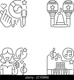 Party songs ideas pixel perfect linear icons set Stock Vector