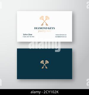 Diamond Keys Jewelry Store. Abstract Vector Sign, Symbol or Logo Logo and Business Card Template. Crossed Keys Sillhouettes with Classy Retro Stock Vector