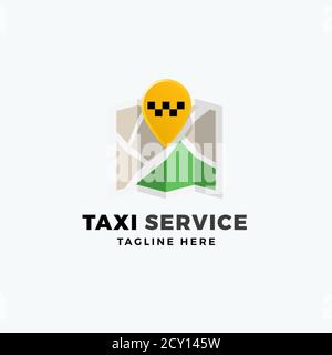 Taxi Service Point Abstract Vector App Icon, Sign, Emblem or Logo Template. Pin Location on the Map Symbol with Modern Typography. Isolated. Stock Vector