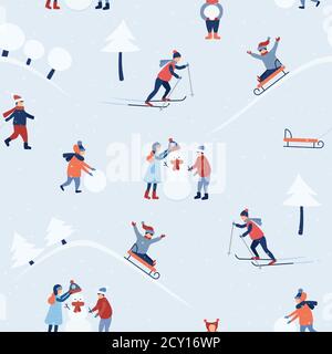 Winter and kids. Children walk outside. Vector Stock Vector