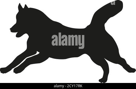 Black dog silhouette. Running siberian husky. Isolated on a white background. Vector illustration. Stock Vector