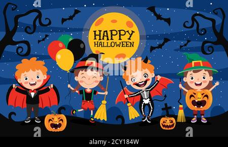 Happy Funny Child Celebrating Halloween Stock Vector
