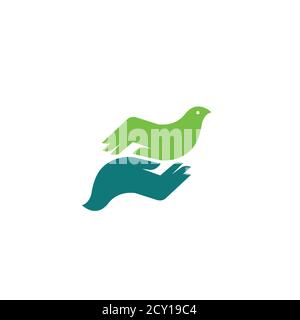 Hands with bird vector logo. Bird logo. Bird emblem Stock Vector