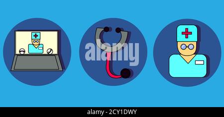 set of icons dedicated to medicine in color Stock Vector