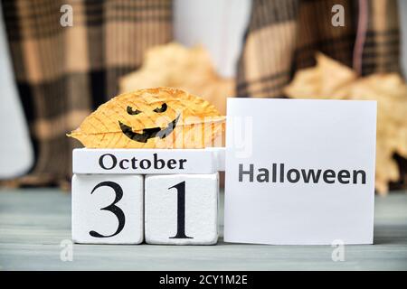 Halloween day of autumn month calendar october. Stock Photo