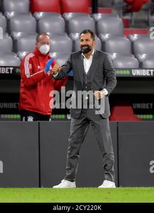 Allianz Arena Munich Germany 30.09.20, Football: German SUPERCUP FINALE 2020/2021, FC Bayern Muenchen (FCB, red) vs Borussia Dortmund (BVB, yellow) 3:2 — sports director Hasan Salihamidzic (FCB)   Foto: Bernd Feil/M.i.S./Pool/via Kolvenbach  Only for editorial use!  DFL regulations prohibit any use of photographs as image sequences and/or quasi-video.     National and international NewsAgencies OUT. Stock Photo