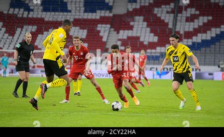 Allianz Arena Munich Germany 30.09.20, Football: German SUPERCUP FINALE 2020/2021, FC Bayern Muenchen (FCB, red) vs Borussia Dortmund (BVB, yellow) 3:2 — Jamal Musiala (Bayern München)  Foto: Bernd Feil/M.i.S./Pool/via Kolvenbach  Only for editorial use!  DFL regulations prohibit any use of photographs as image sequences and/or quasi-video.     National and international NewsAgencies OUT. Stock Photo