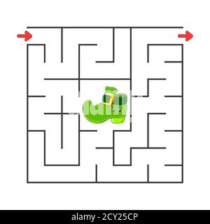 Square maze. Game for kids. Puzzle for children. Cartoon character. Labyrinth conundrum. Color vector illustration. Find the right path. The developme Stock Vector