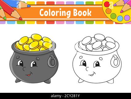 Coloring book for kids. St. Patrick's day. Cartoon character. Vector illustration. Black contour silhouette. Isolated on white background. Stock Vector