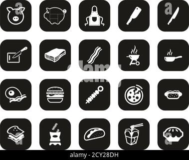 Bacon Icons Black & White Flat Design Circle Set Big Stock Vector Image ...