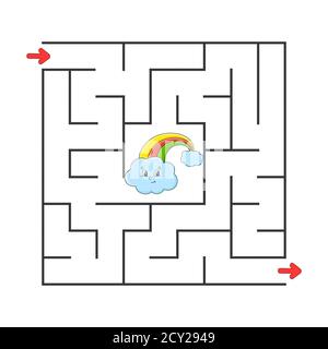 Square maze. Game for kids. Puzzle for children. Cartoon character. Labyrinth conundrum. Color vector illustration. Find the right path. The developme Stock Vector