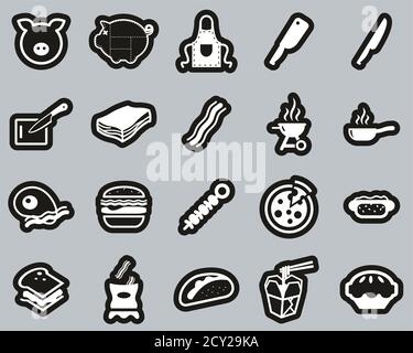 Bacon Icons White On Black Sticker Set Big Stock Vector