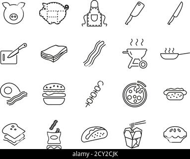 Bacon Icons Thin Line Set Big Stock Vector