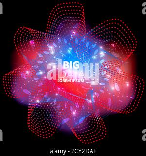 Abstract square technology, big data background with red, blue wave and small particle Stock Vector