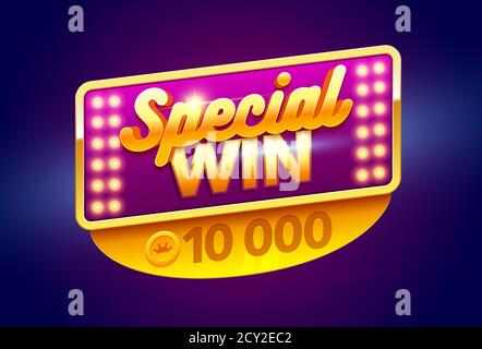 Retro sign with lamp Special Win banner. Vector illustration design with poker Stock Vector