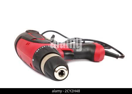 Hammer drill or screwdriver isolated on white background. Stock Photo