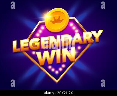 Retro sign with lamp Legendary Win banner. Vector illustration design with poker Stock Vector