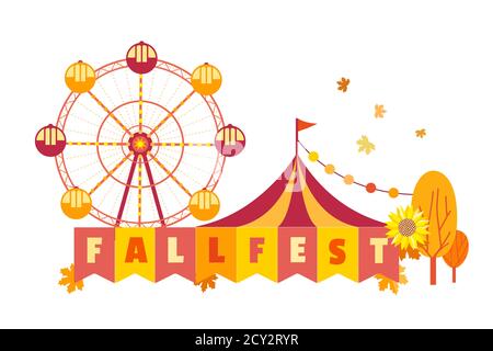 Hand drawn Fall festival flat color vector poster Stock Vector