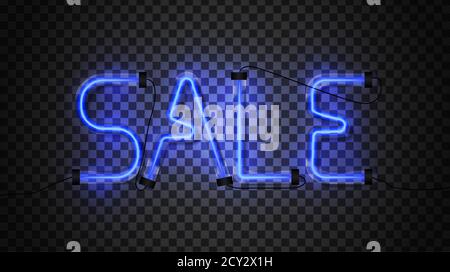 Sale Glowing Neon Blue Tubes on Dark Transparent Background. Vector Illustration EPS10 Stock Vector