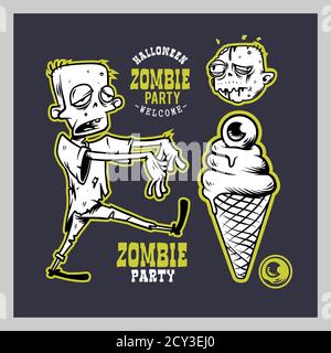 Halloween Party Design template with cartoon zombie Stock Vector