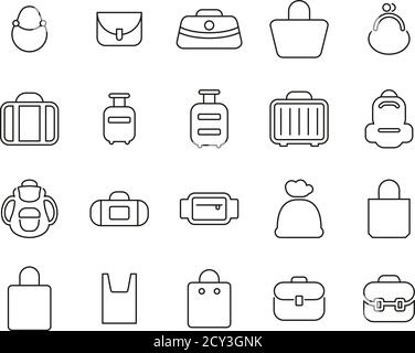 Bag Or Case Icons Thin Line Set BIG Stock Vector