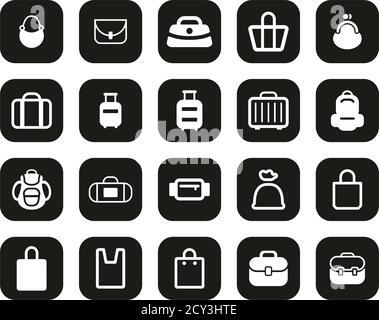 Bag Or Case Icons White On Black Flat Design Set BIG Stock Vector