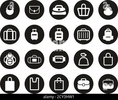 Bag Or Case Icons White On Black Flat Design Circle Set BIG Stock Vector