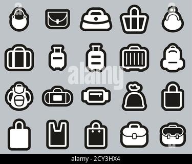 Bag Or Case Icons White On Black Sticker Set BIG Stock Vector