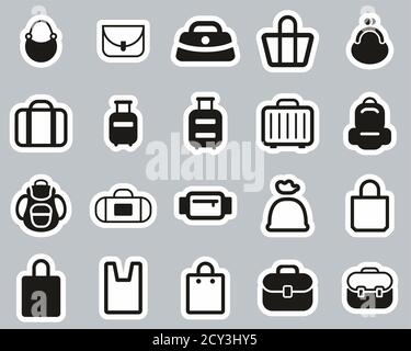 Bag Or Case Icons Black & White Sticker Set BIG Stock Vector