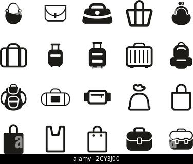 Bag Or Case Icons Black & White Set BIG Stock Vector