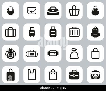Bag Or Case Icons Black & White Flat Design Set BIG Stock Vector