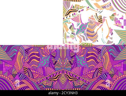 Psychedelic kaleidoscope colorful background with many crazy geometric pattern. Stock Vector