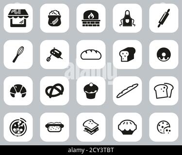 Bakery Or Bakehouse Icons Black & White Flat Design Set Big Stock Vector