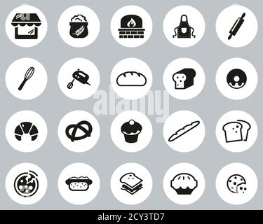 Bakery Or Bakehouse Icons Black & White Flat Design Circle Set Big Stock Vector