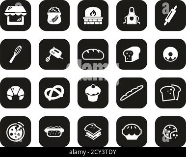 Bakery Or Bakehouse Icons White On Black Flat Design Set Big Stock Vector