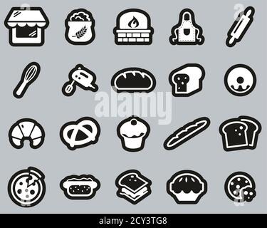 Bakery Or Bakehouse Icons White On Black Sticker Set Big Stock Vector