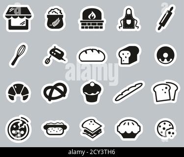 Bakery Or Bakehouse Icons Black & White Sticker Set Big Stock Vector