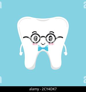 Stylish cute tooth in glasses with blue bow tie.