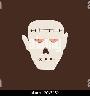 Duotone Cartoon halloween Frankensteins monster zombie head icon. Smiley and evil emotions Stock Vector