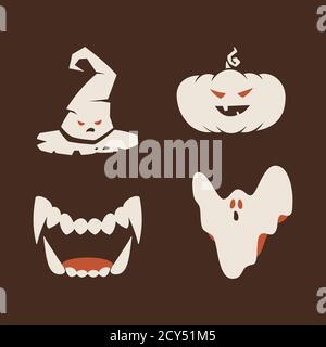 Duotone Cartoon halloween symbols set. Smiley and evil emotions Stock Vector