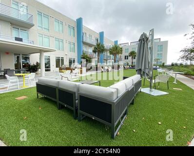 Orlando, FL/USA - 9/29/20:  The Pixon  apartment complex outdoor amenity area in the Lake Nona area of Orlando, Florida Stock Photo