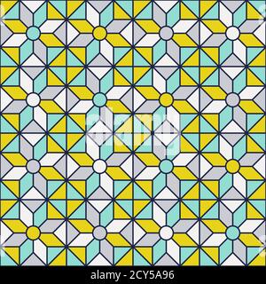 Retro mid century geo geometric pattern. Vintage colors - mint, mustard yellow, navy blue. 70s vintage geometry Stock Vector